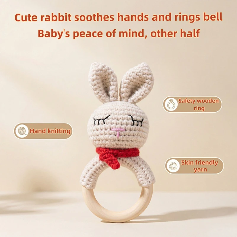 

Baby Wooden Handle Rattle Hand-woven Rabbit And Deer Rattle Doll For 0-3 Year Olds Grasping Training Toy Gift