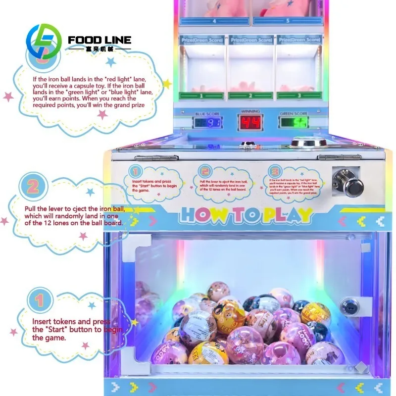 Customized metal frame classic arcade capsule ball dispenser english panel gift toy vending for amusement venue