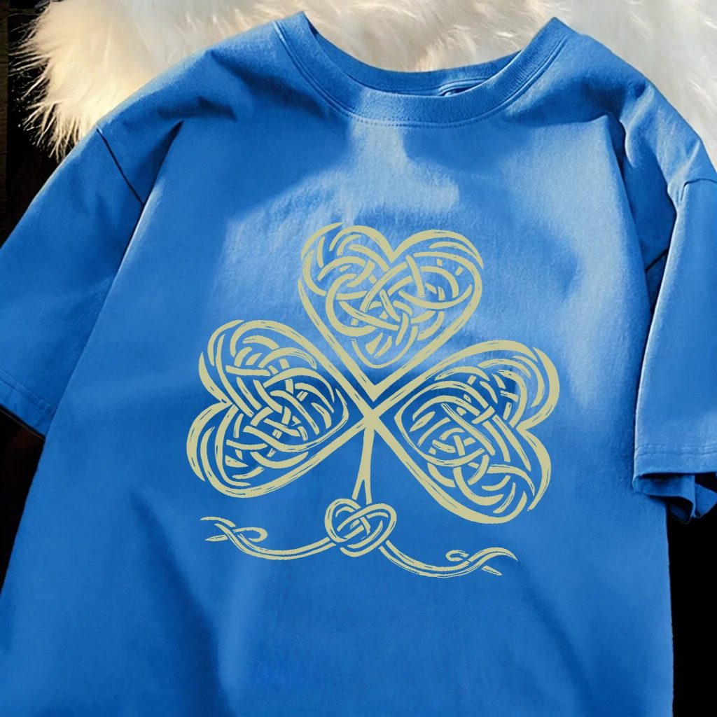 Celtic Knot Clover Gold Prints Man Daily Loose TShirt All-Match Cotton Sportswear Hip Hop Summer T-Shirt Casual Oversize Clothes