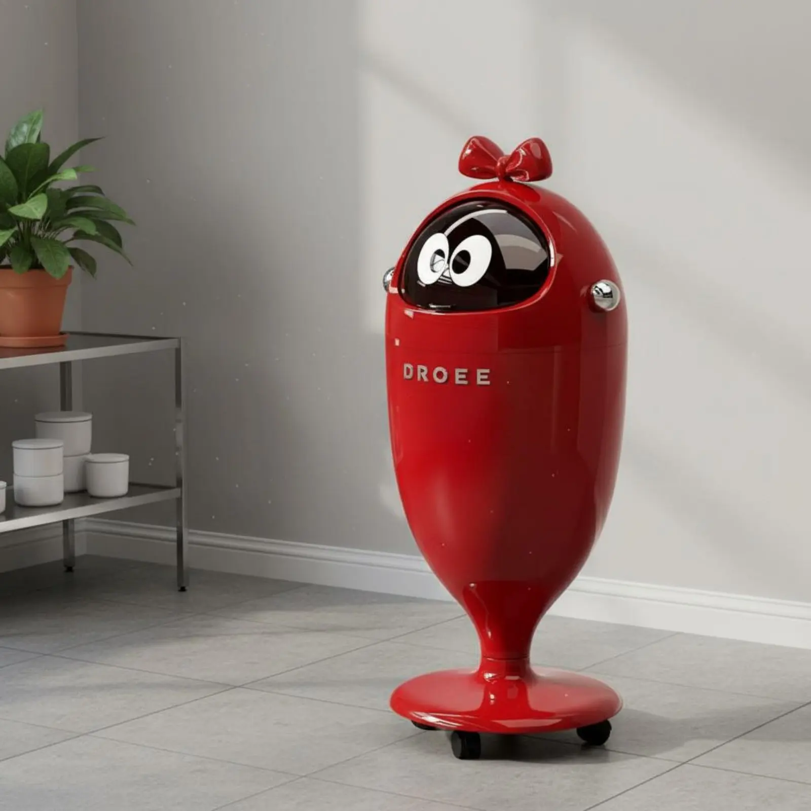 

Standing Trash Can with Lid Large Capacity Rolling Pedestal Garbage Bin Decorative Bowknot Wastebasket Luxury Design for Bedroom