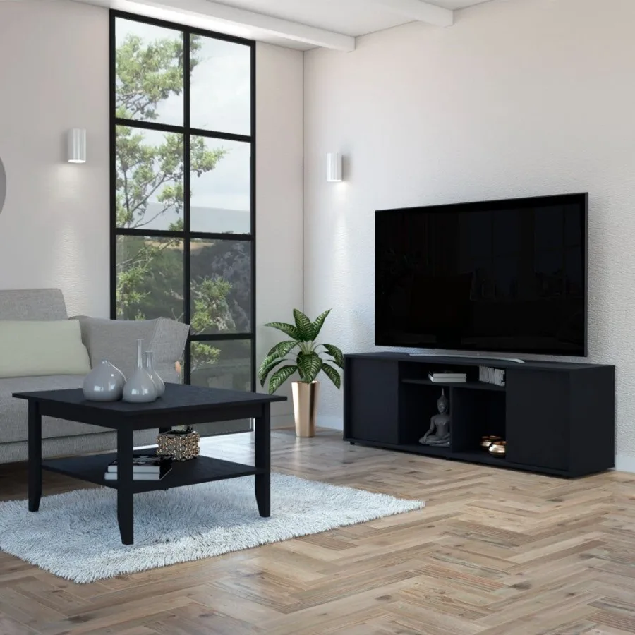 

Montreal 2 Piece Living Room Set Coffee Table + TV Stand Black