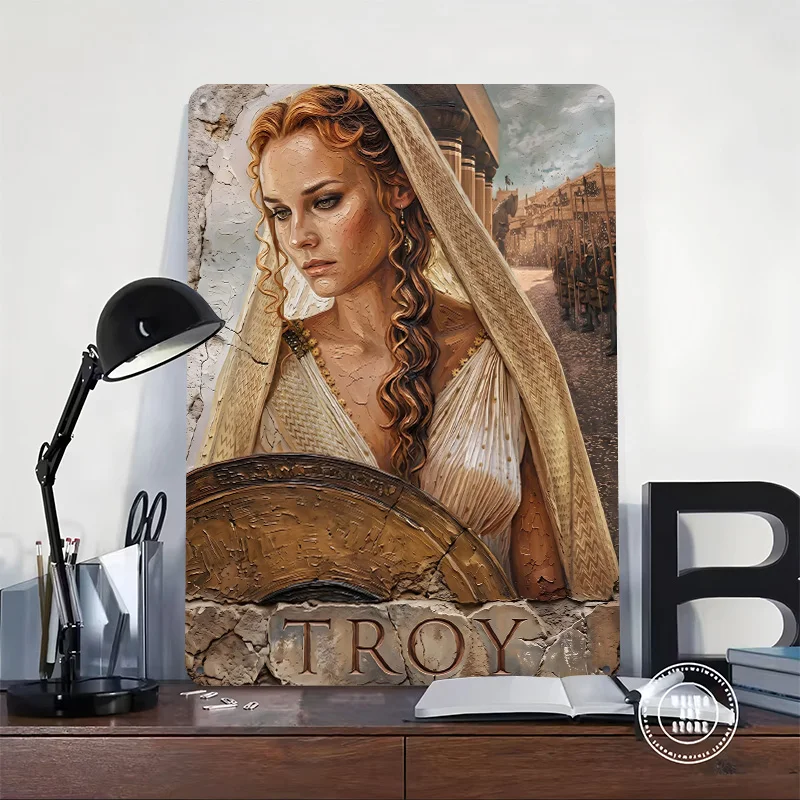 Helen of Troy Impasto Style Painting 3D Texture Metal Poster Customized Wall Art Tin Sign Gift for Mancave Home Decorations Room