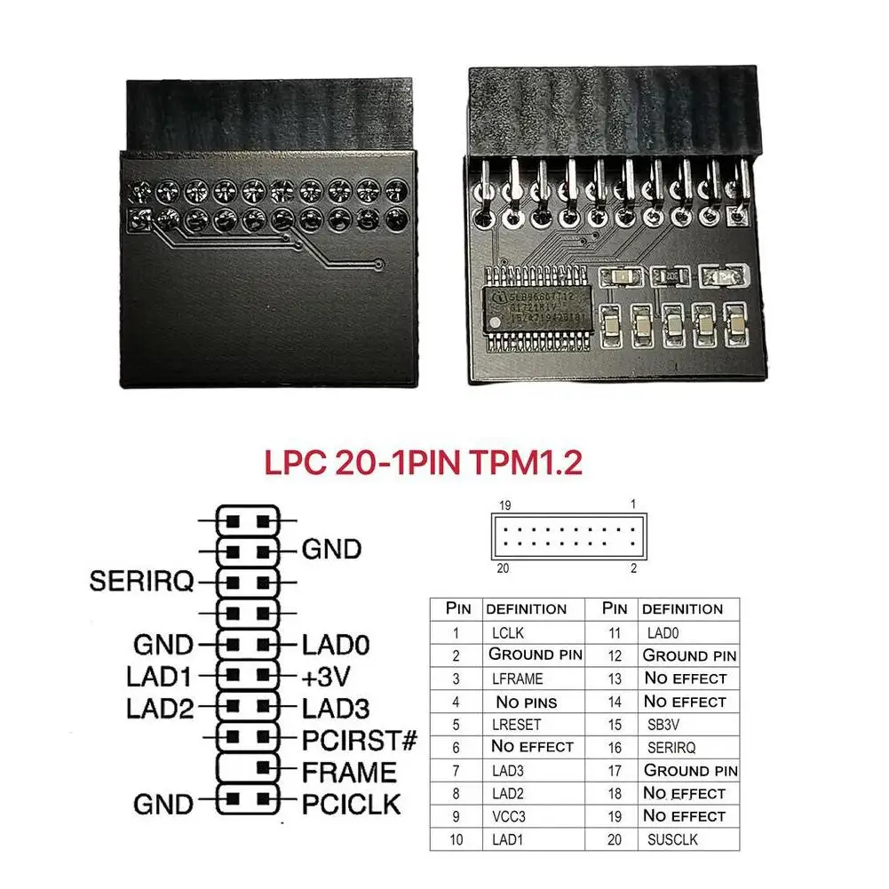 TPM 1.2 Encrypted Security Module Board TPM1.2 20pin Mainboard Card TPM1.2 Module for ASUS Gigabyte Motherboard Windows 11