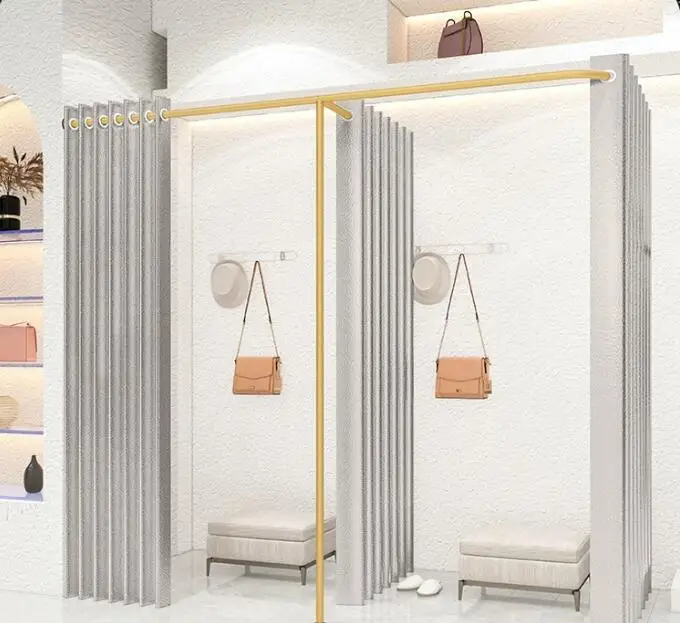 F-shaped partition curtain for simple movable dressing room in wedding dress shop