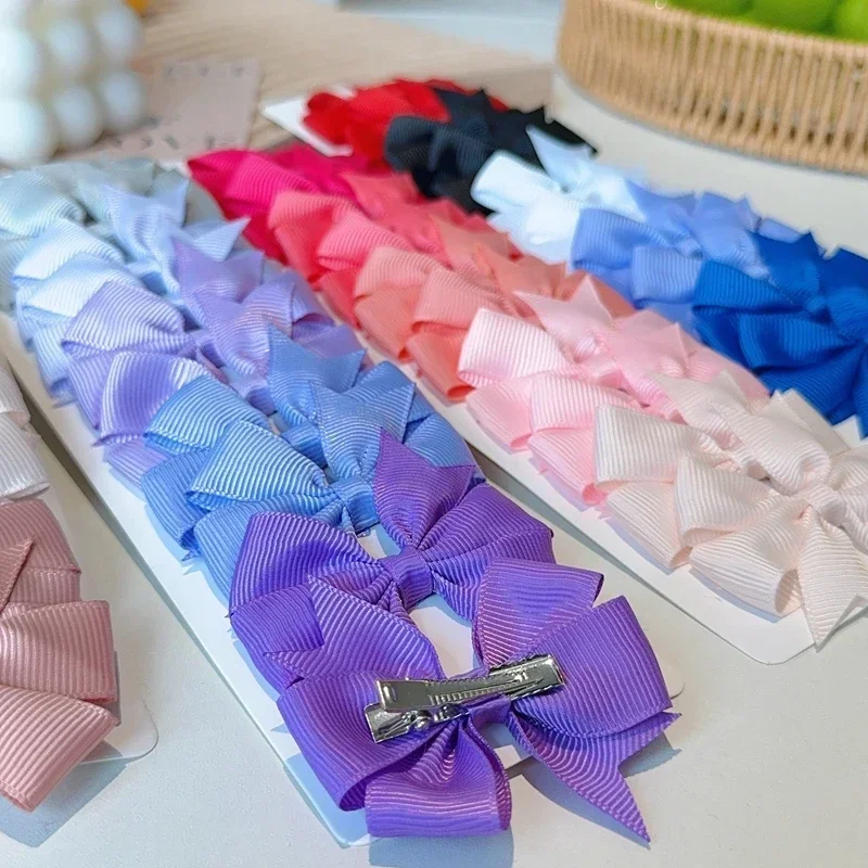 10Pcs/Set Colorful Grosgrain Ribbon Bow Hair Clip Girls Lovely Cheer Bowknot Hairpin Barrettes Headwear Baby Hair Accessories