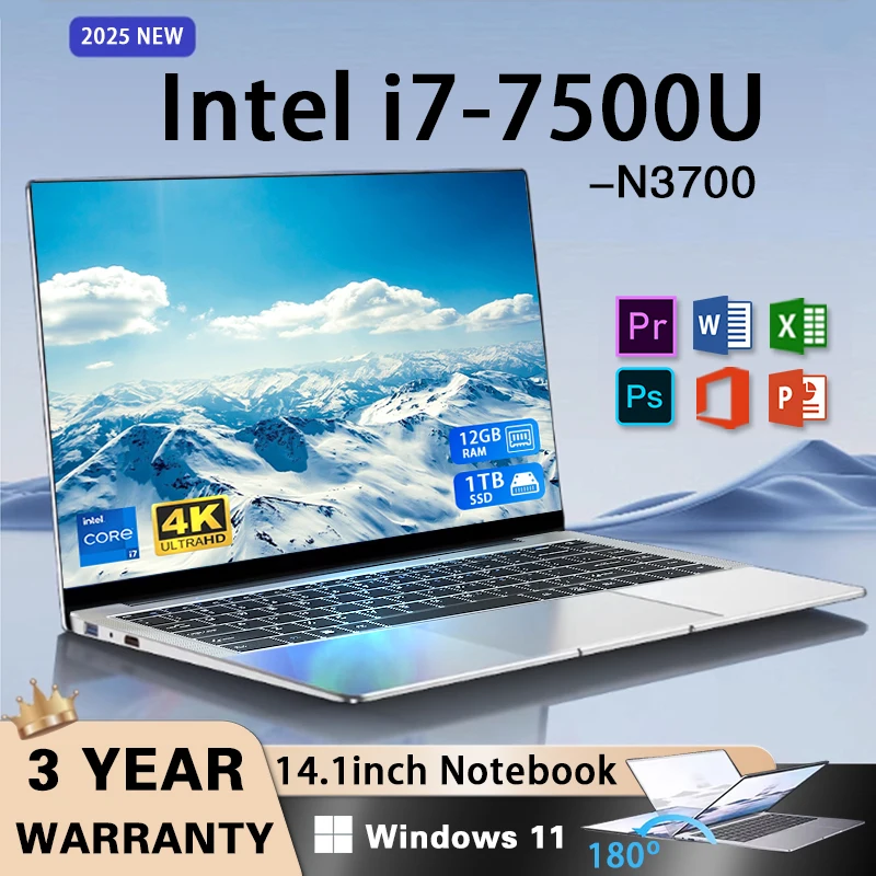 Intel Core i7 7500U Windows 11 Ноутбук Геймер SSD 1/2 ТБ DDR4 12 ГБ Портативные ноутбуки Компьютер Игровой HD 14,1-дюймовый офисный ноутбук