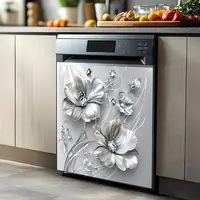 【S】Silvery Floral Rhinestone Decal Kitchen Fridge Dishwasher Sticker Self-Adhesive Removable Wall Decals Home Decor 3
