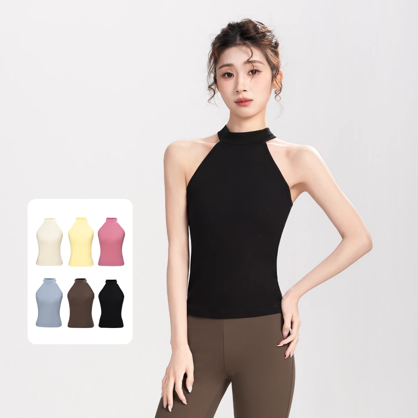Women Halter-neck Tank Tops Fitness Yoga Solid Basic Dance Tanks Teen Girls Soft Knitted Vest Dance Outfit Skinny Tube Tops