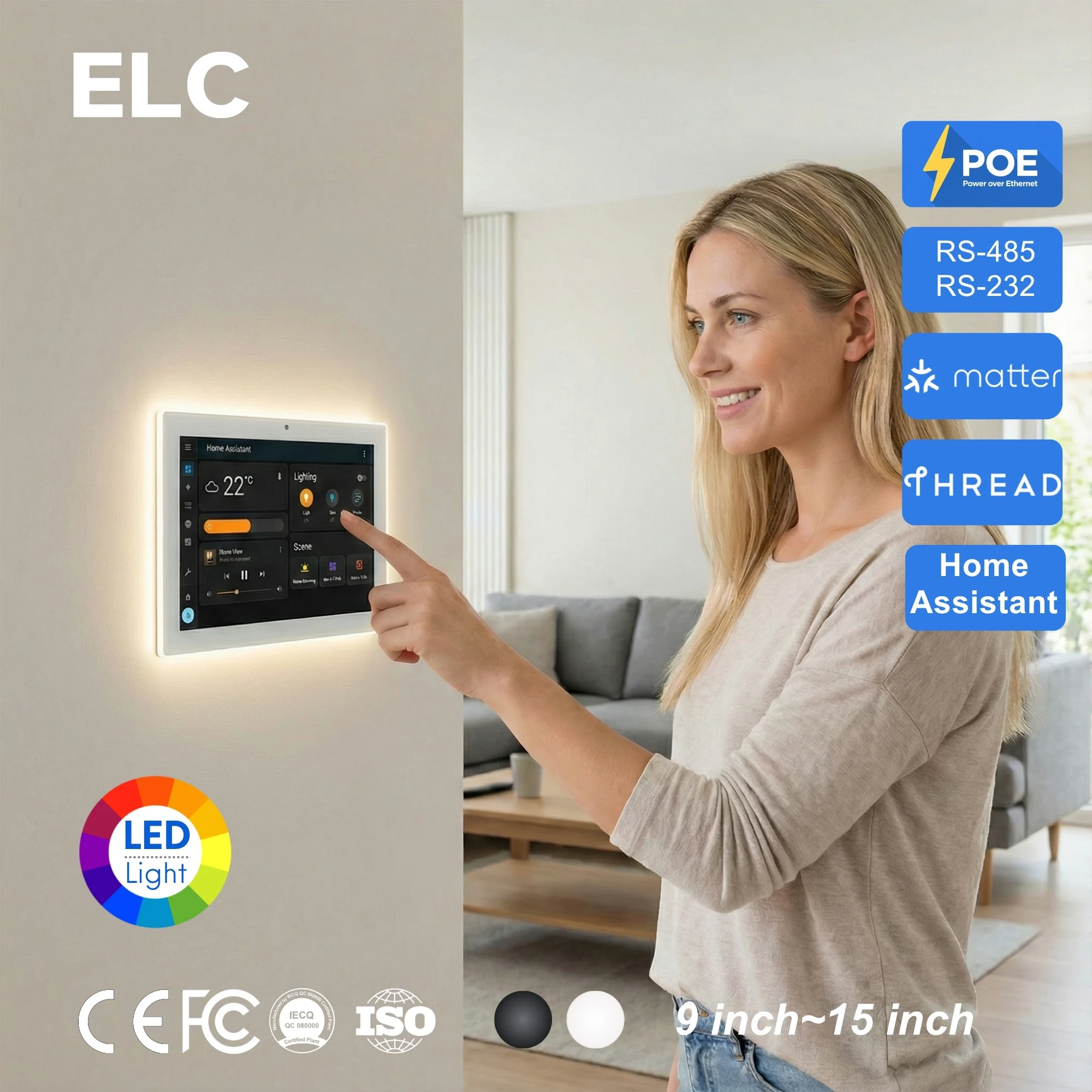 10.1 Inch Android 14 Home Automation Tablet POE Wall Mount Touch Screen Panel With RS485 Zigbee Matter Thread Interface