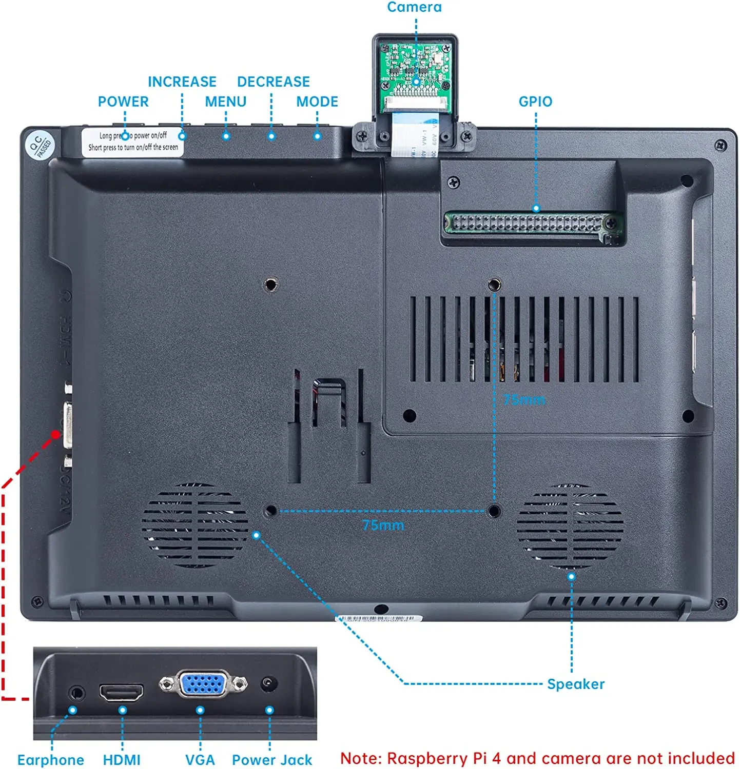 SunFounder 10.1 \'\'IPS Monitor do Raspberry Pi 1280 × 800 przenośny Laptop z tylna obudowa wentylatorem chłodzącym