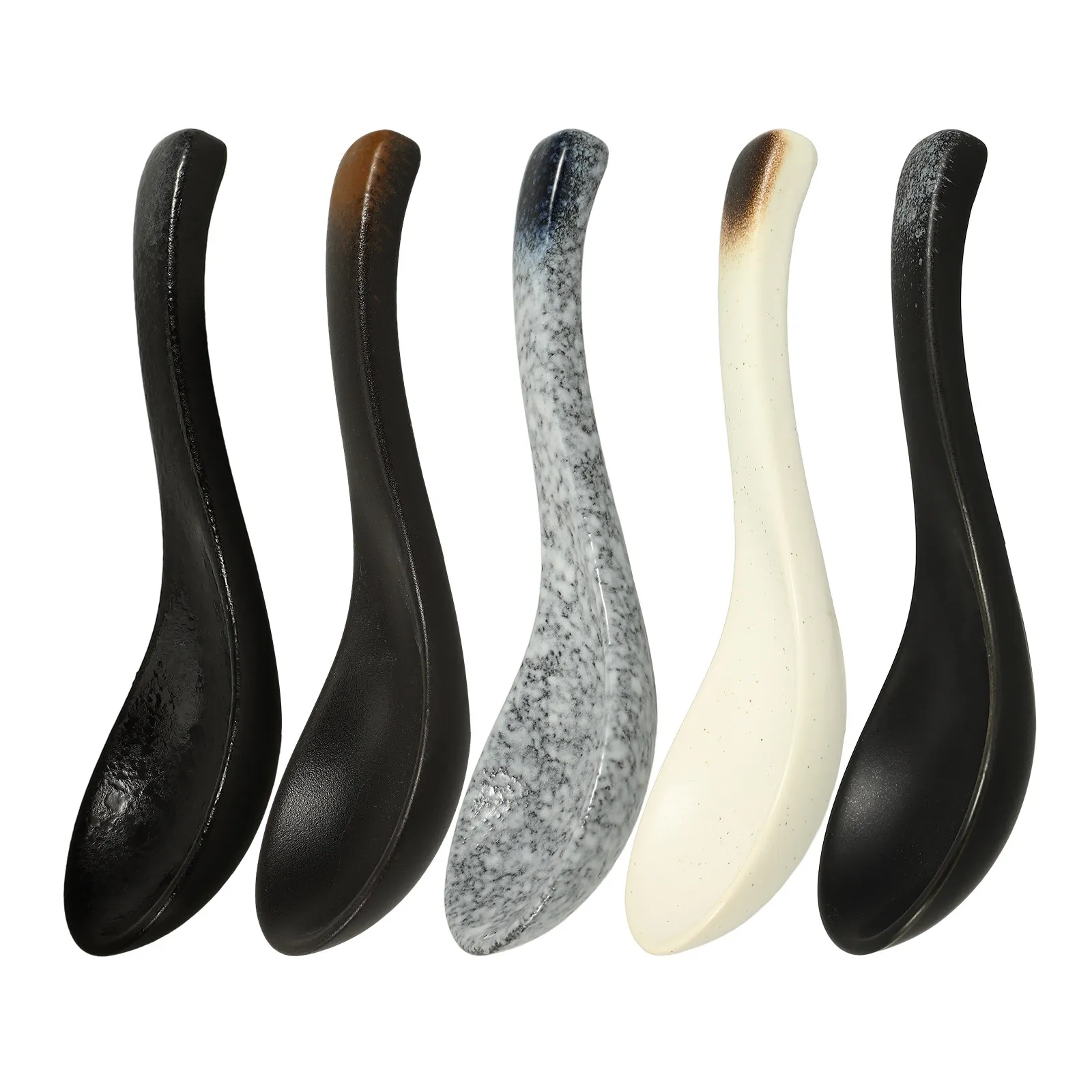 

5Pcs Asian Ceramic Soup Spoon Japanese Ramen Porcelain Durable Lightweight Soupware Kitchen Dining Set Japanese Ramen Soup Spoon