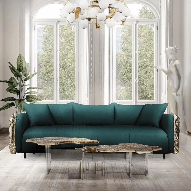 High quality classic Italian luxury gold sofa sofa set leather villa living room