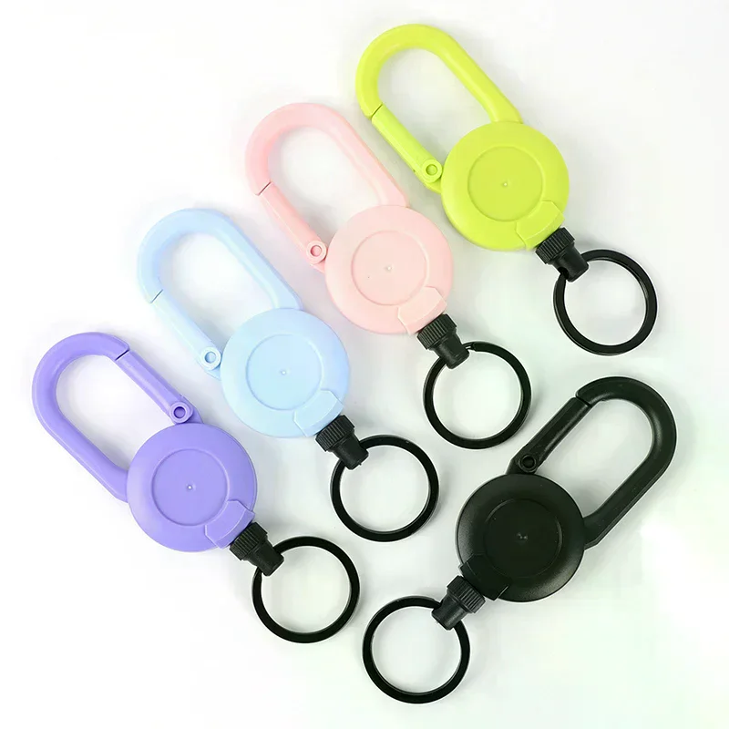Macaron Color Automatic Retractable Wire Rope Antitheft Easy-to-pull Buckle Rope Elastic Keychain Sporty Retractable Key Ring