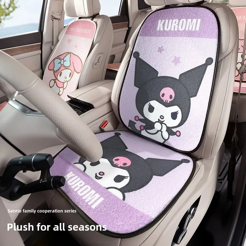 Sanrio Kuromi penutup kursi mobil mewah Universal Musim Dingin Wanita kartun melodi dekorasi Interior mobil tetap hangat Set bantalan kursi