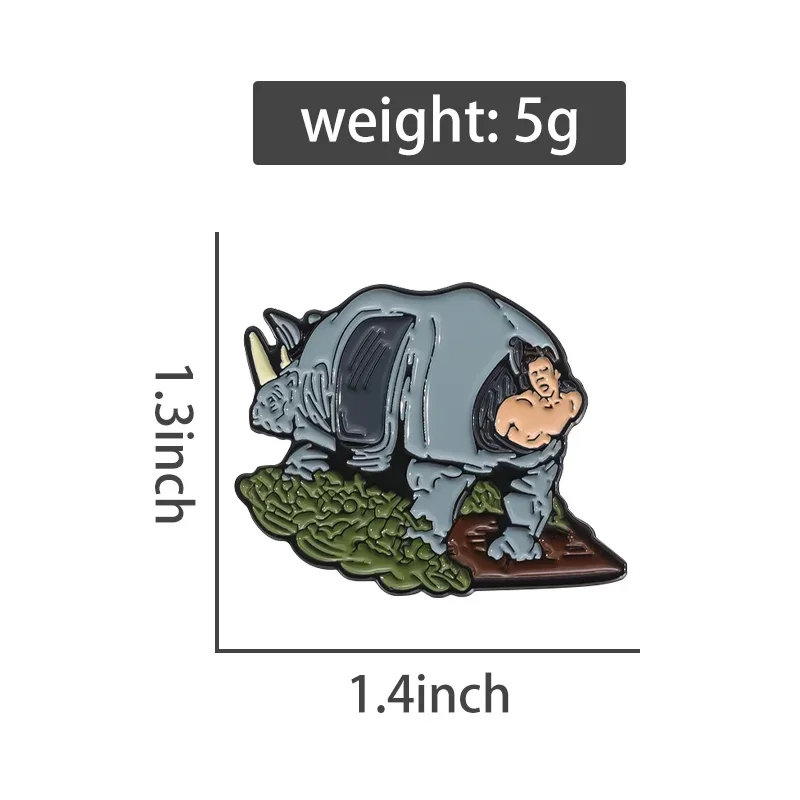 Comic Movie Characters Enamel Pins Custom Film Cartoon Animal Rhino Brooches Lapel Badges Animal Jewelry Gift for Friends