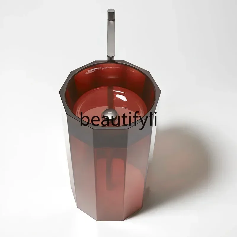 New arrive  Rhombus color transparent crystal resin column art creative wash basin integrated floor type retro cylinder