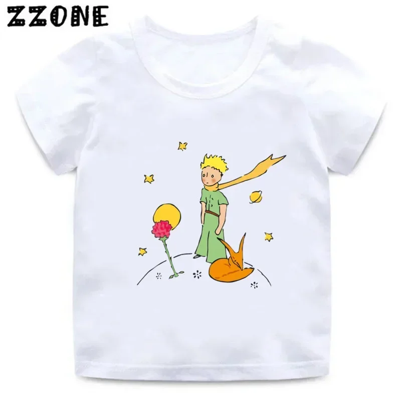 T-shirt de manga curta com o design do principezinho para crianças, impressão dos desenhos animados, engraçado, para bebê, meninos e meninas, verão