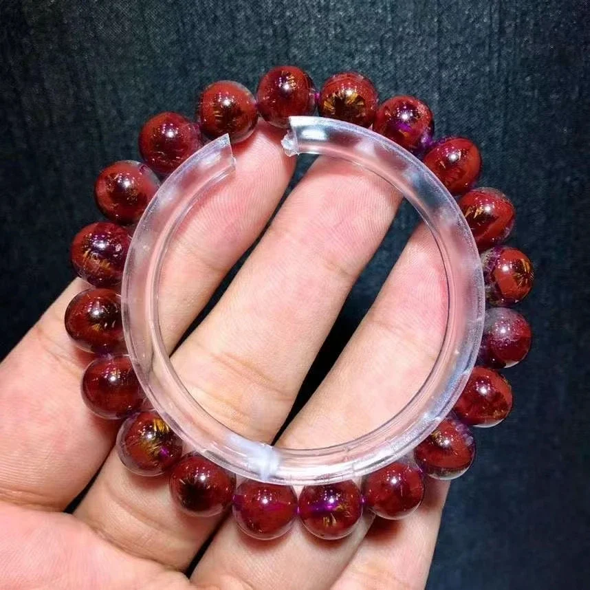 

Natural Red Auralite 23 Cacoxenite Bracelet 9.8mm Eye Clear Round Beads Women Men Cat Eye Canada Stretch Jewelry AAAAA