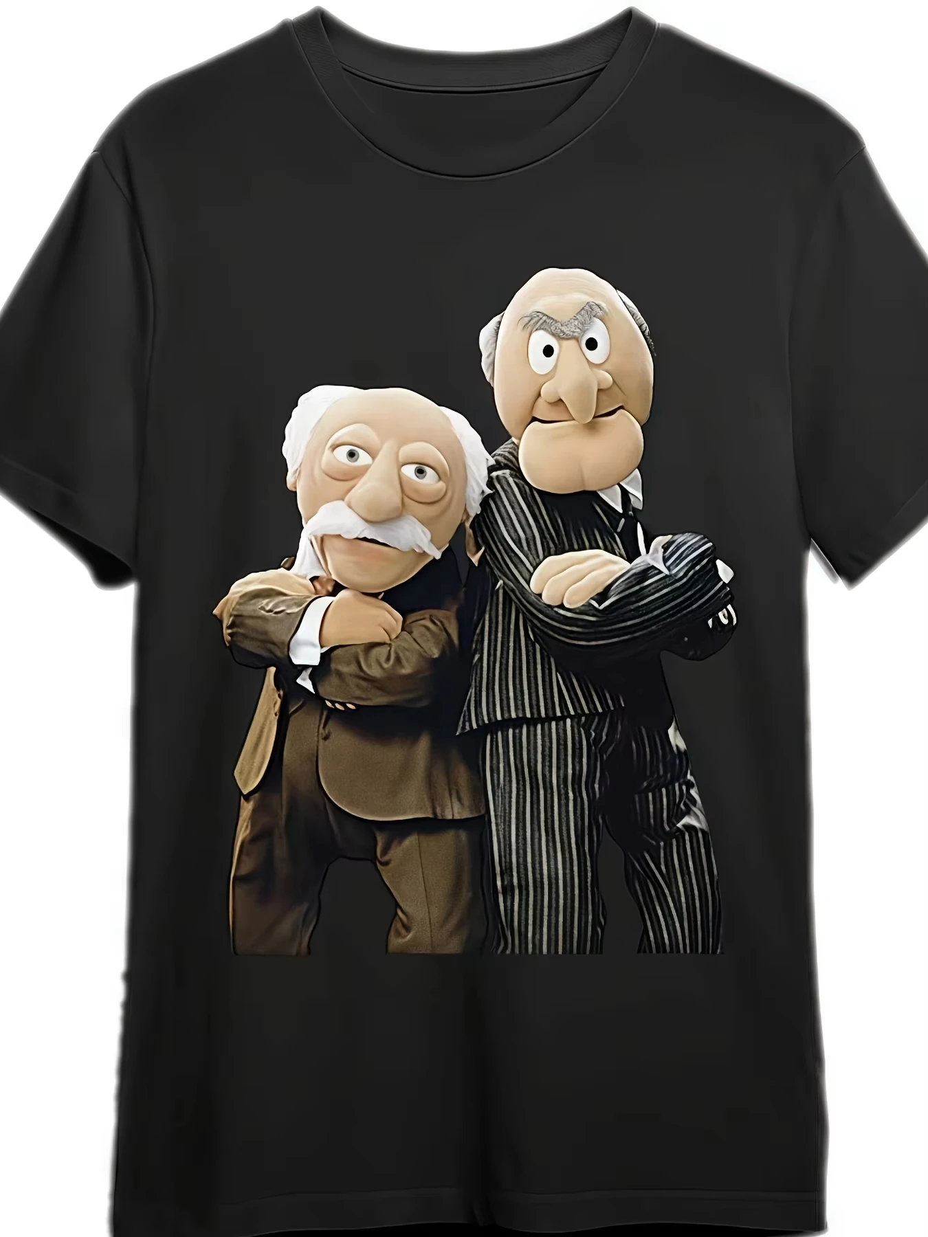 

Styller & Waldorf Men's Funny Graphic Print Short Sleeve T-Shirt - Black Business Suit Characters Design Regular Fit