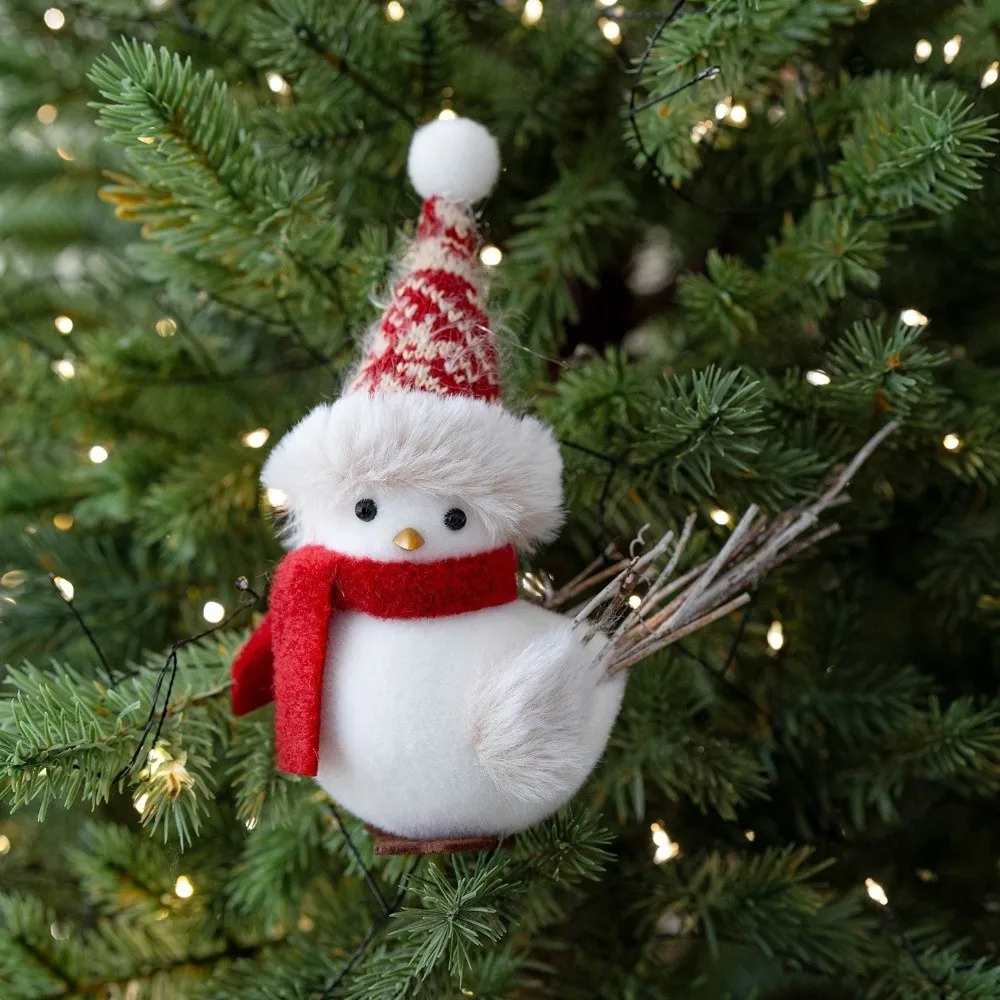1pc Artificial Foam Christmas Tree Decorations Knitted Hat And Scarf Fixed Iron Wires Feet Bird Statues Vesitile Lightweight