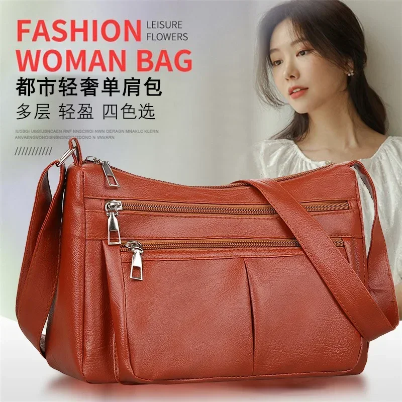 TB02   New Trendy Mom Bag Middle-aged Women Soft Leather Fashion Versatile Crossbody Bag Women's Shoulder Bag