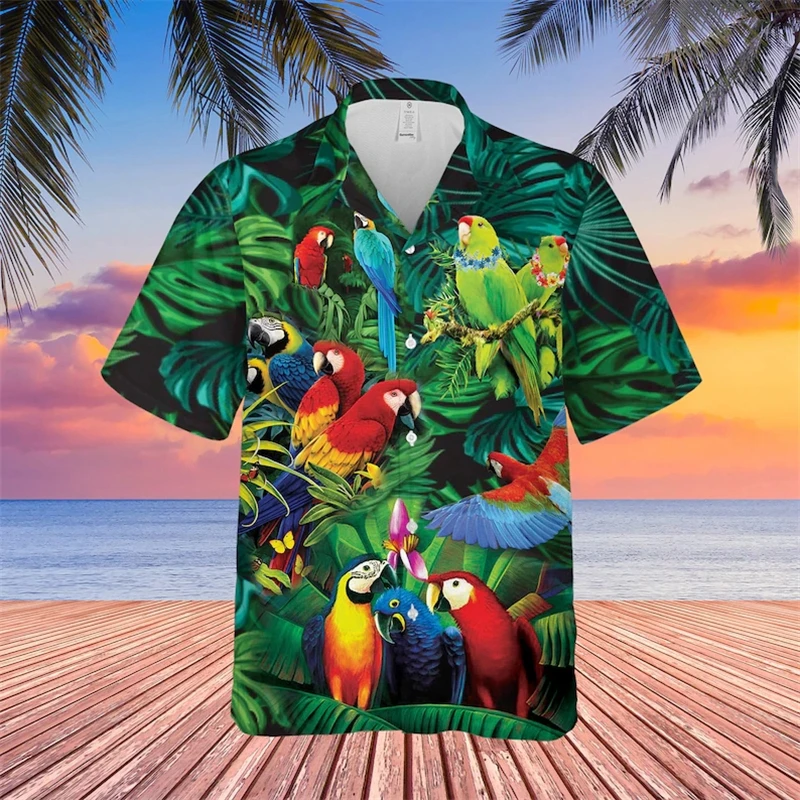 Newest Floral Parrot 3d Print Shirt Men Women Fashion Shirts Single-Breasted Short Sleeve Hawaiian Shirts Blouse Men's Clothing