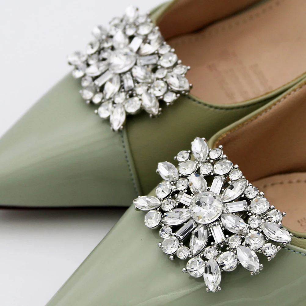 

2pcs White Alloy Clips Buckles for High Heel Pumps Rhinestone Decorative Accessories Women Shoe Charms Elegant Shoe Accessories