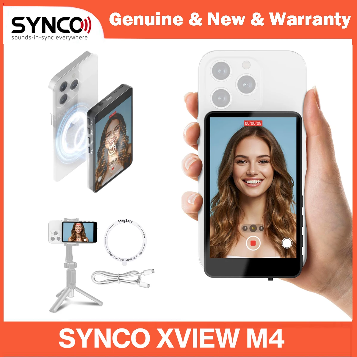 

SYNCO XView M4 Touch Wireless 4K Selfie Monitor, Touchscreen Reverse Phone Control, MagSafe Design, 50m Range for Vlogging