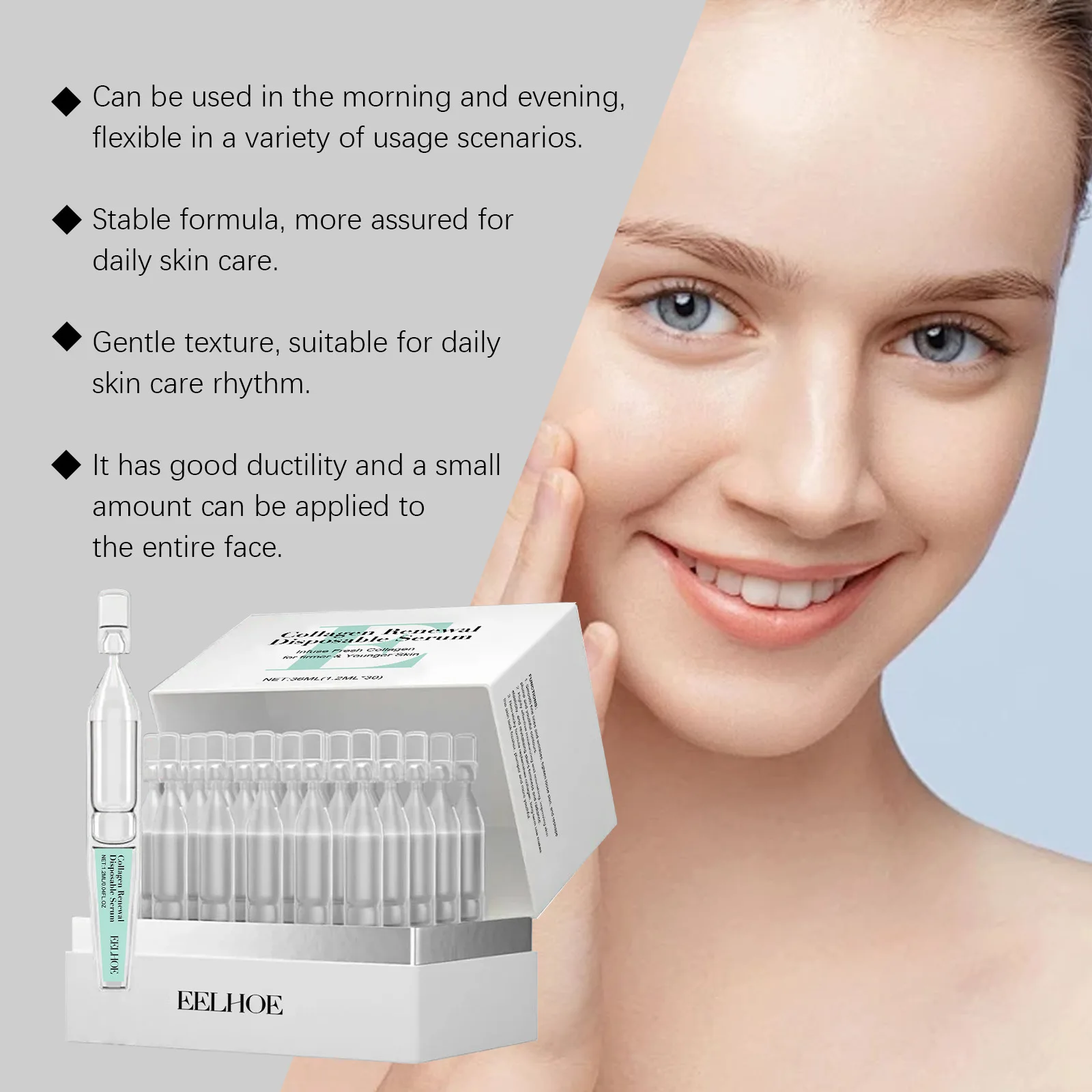EELHOE – Ampoule à usage unique, Essence de collagène, réapprovisionnement en eau, hydratant, barrière cutanée, soin réparateur, acide hyaluronique, sérum pour le visage