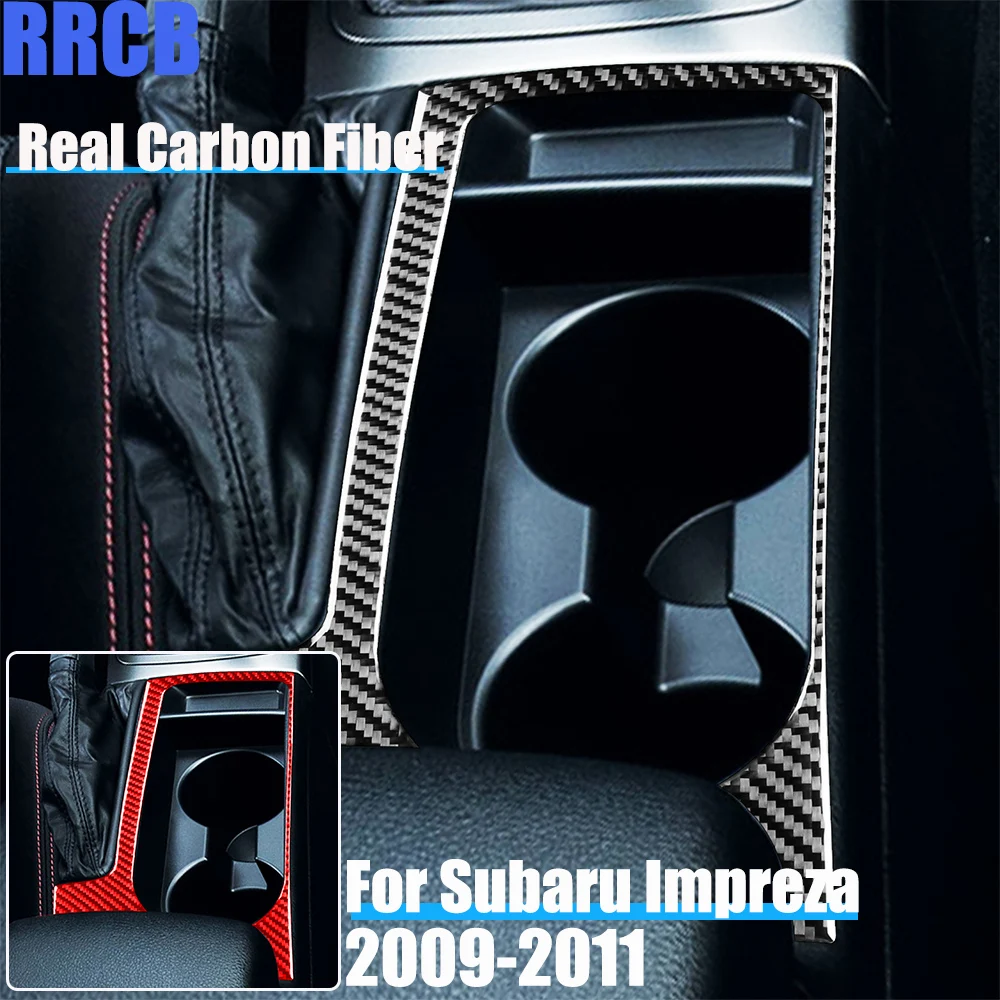 

Real Carbon Fiber Car Accessories Gear Cup Holder Frame Decorative Trim Soft Cover Sticker For Subaru Impreza 2009 2010 2011