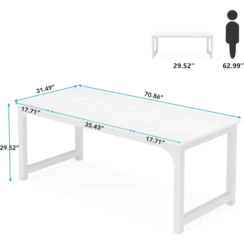 70.8”Executive Desk, Large Office Computer Desk with Thicken Frame, Modern Simple Workstation Business Furniture