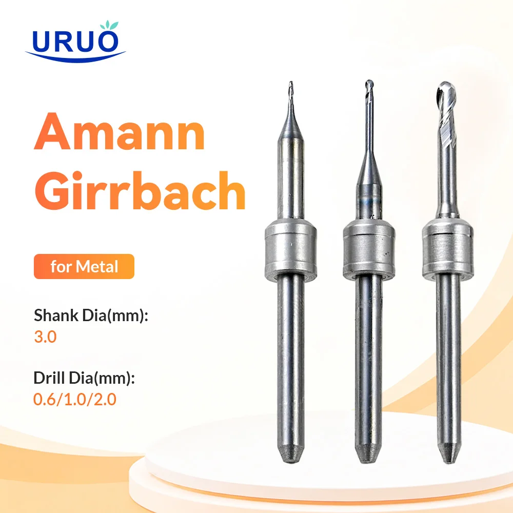 Amann Girrbach For Metal Grinding Tool Dental Milling Burs D3 Shank Dental Lab Milling Machine Drill 0.6 1.0 2.0 Dental Supplies