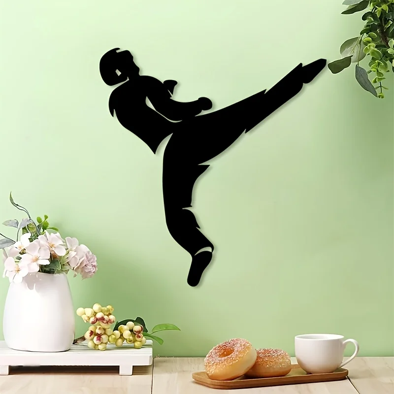 CIFBUY Metal Wall Art Taekwondo Warrior Iron Hanging Decor 2D Sculpture Martial For Home Office Indoor Outdoor Accent