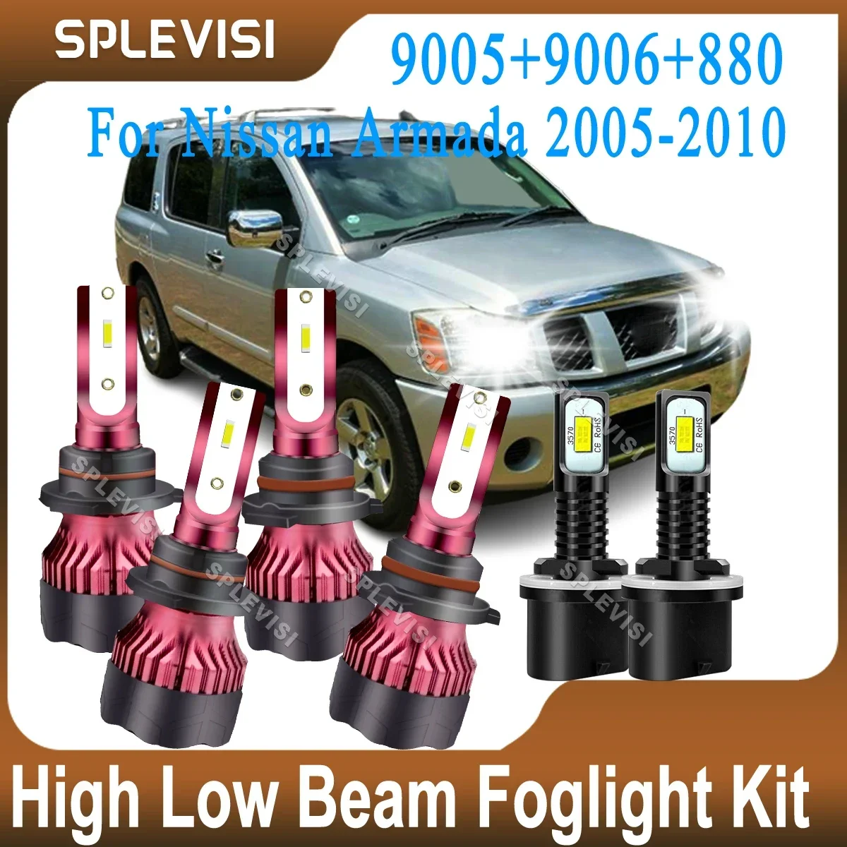 

SPLEVISI Super Bright White CSP LED Headlight High Low Beam Foglamp Kit For Nissan Armada 2005 2006 2007 2008 2009 2010