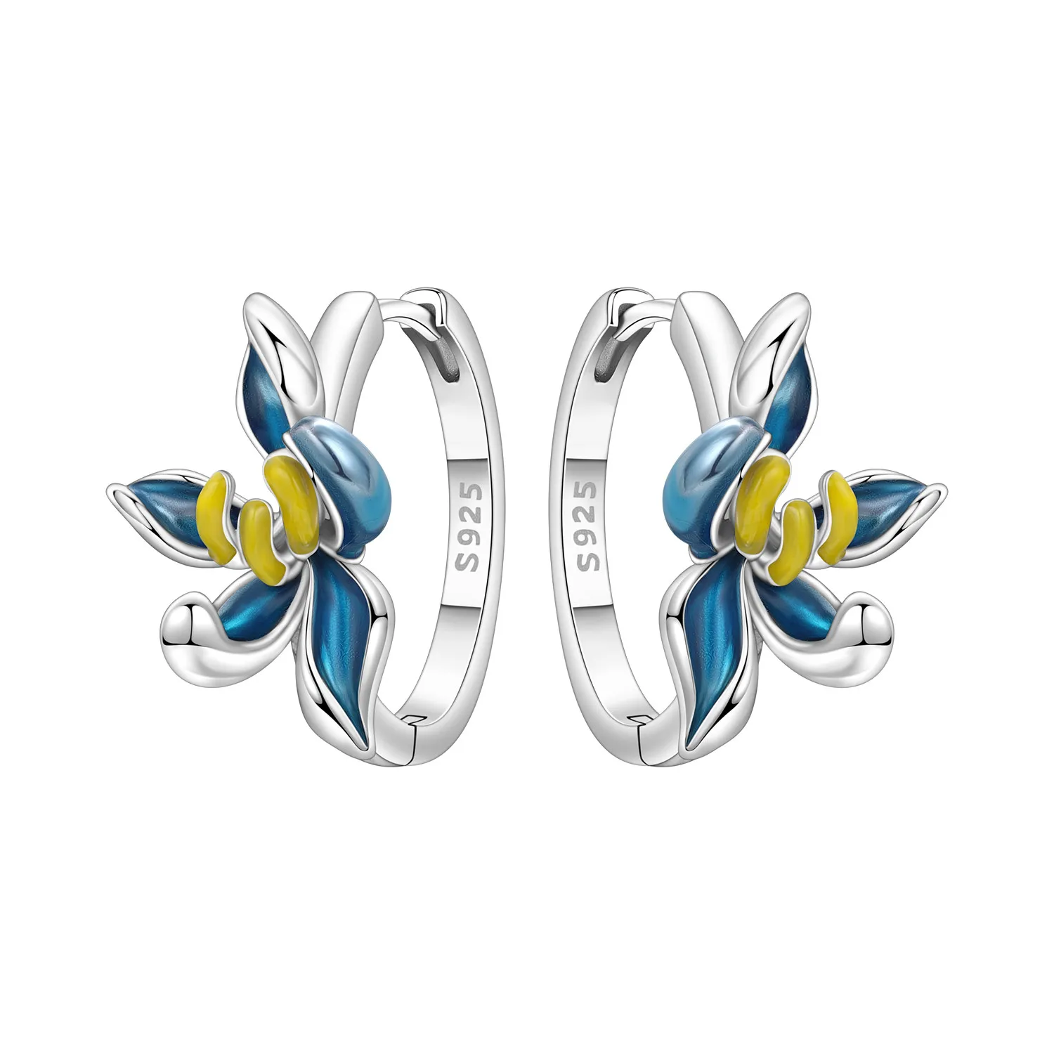 

Orstarry Original 925 Sterling Silver Blue Orchid Flower Earrings Women Hoop Earring Anniversary Jewelry Trendy Gifts