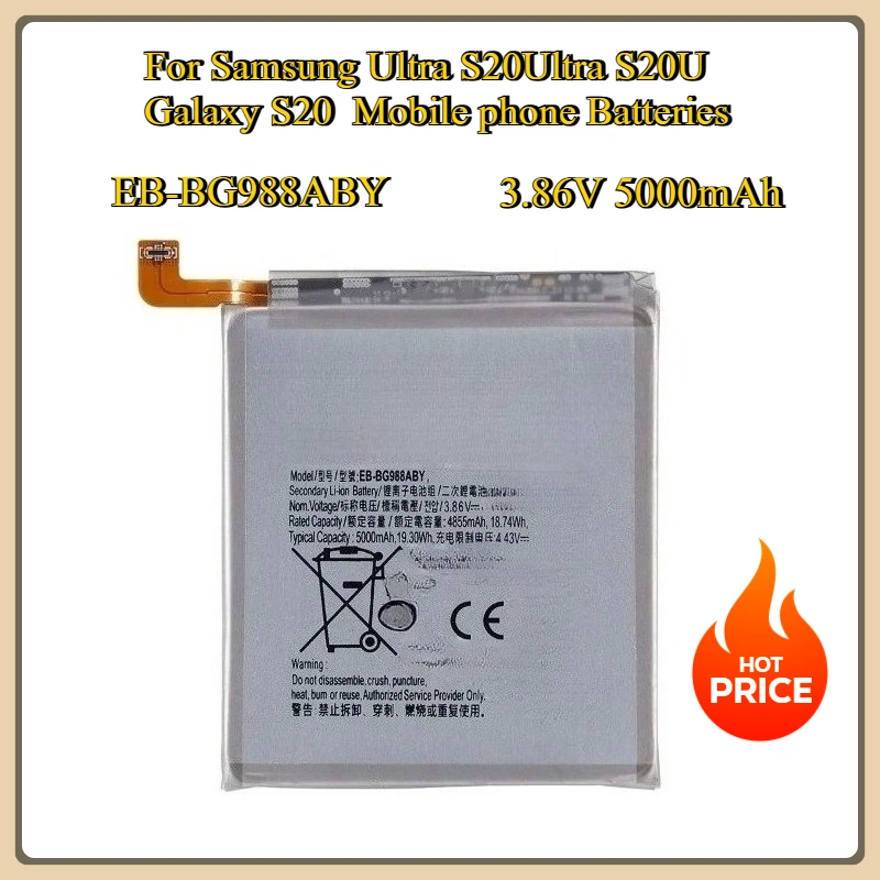 

New EB-BG988ABY 3.86V 5000mAh Replacement Battery For Samsung Ultra S20Ultra S20U Galaxy S20 Mobile phone Batteries