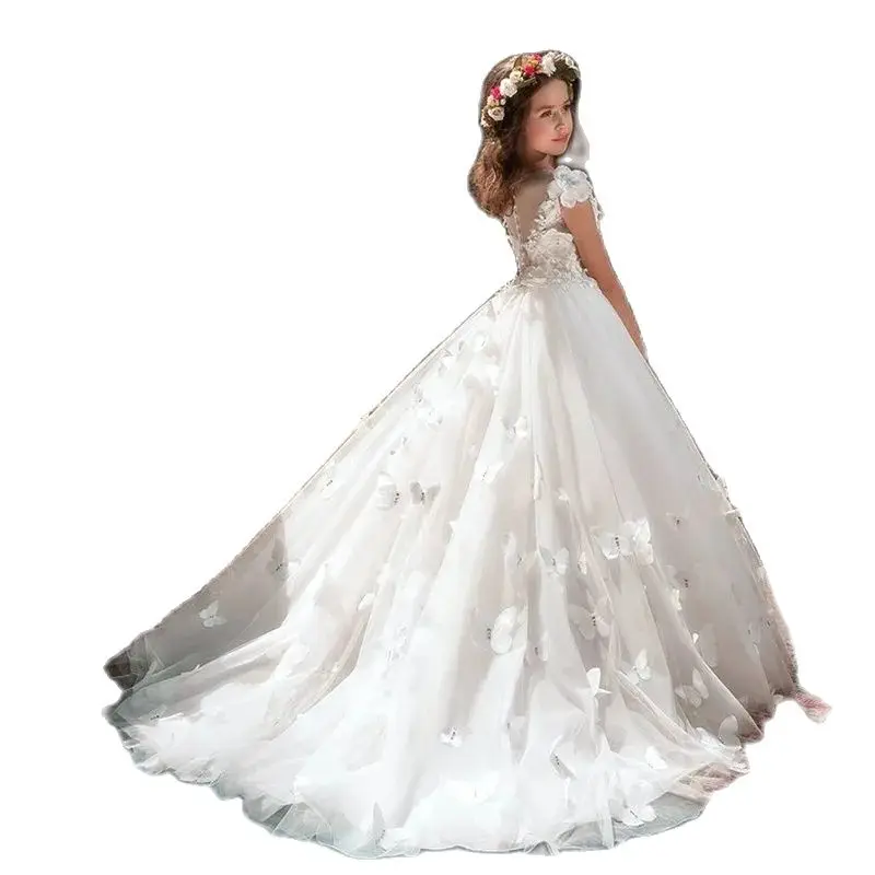 2014 Flower Girl Dresses Butterfly Applique Applique Pageant Dresses For Girls First Communion Kids Prom Dresses