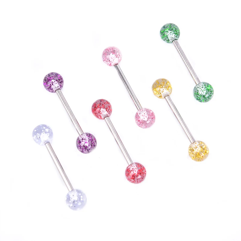 8PCS/lot Surgical Steel Glitter Tongue Piercing Ball Barbell Bar Tongue Ring Body Studs Piercing Jewelry Women Men Piercing