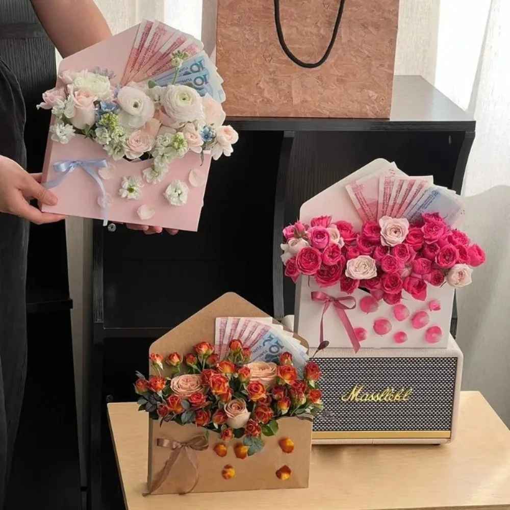 

3Pcs Creative Envelope Flower Boxes Hand-folded Flowers Gift Bag Florist Bouquet Packaging Materials DIY Wedding Party Supplies