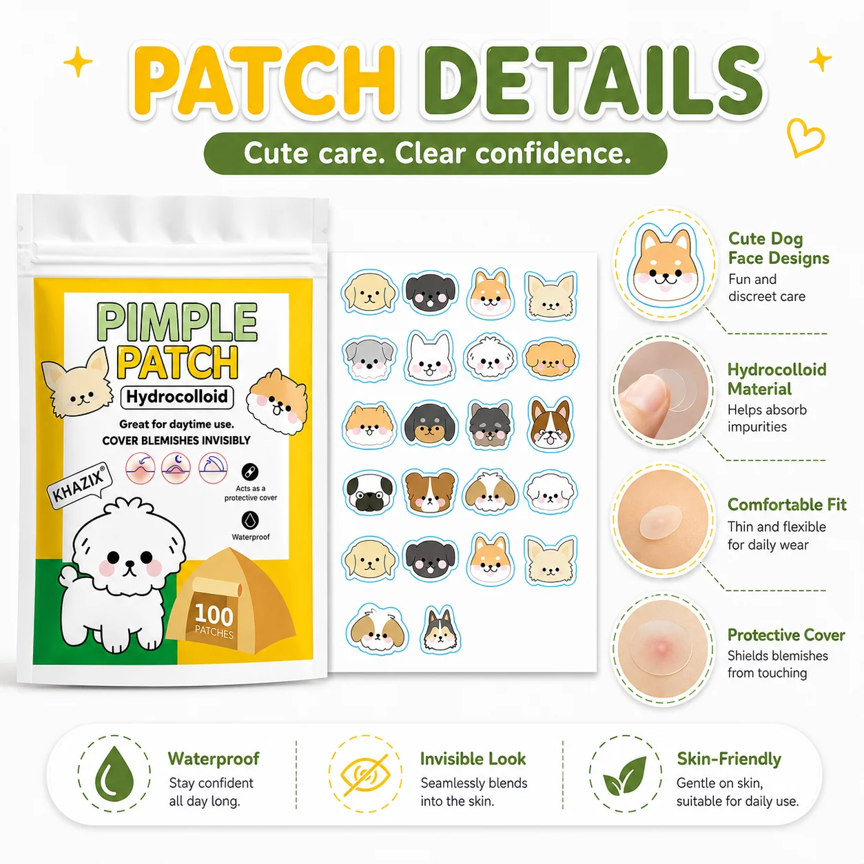20/100pcs Kawaii Mixed Animal Cartoon Blemish Patches, Waterproof Breathable Oil Absorb Spot Stickers Suitable for All Skin T