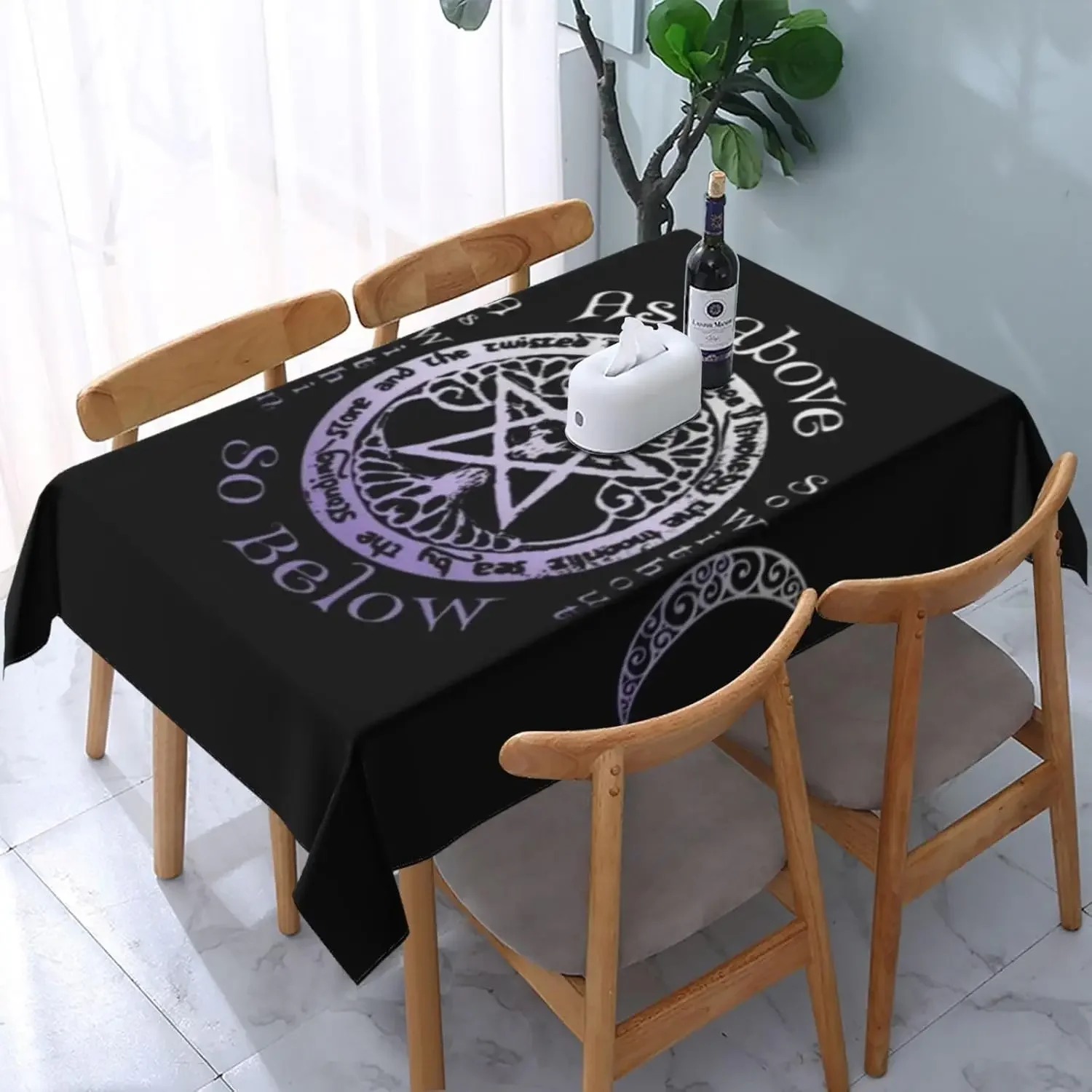

Wiccan Pagan Witch Moon Pentagram Rectangle Tablecloth Holiday Party Decor Washable Black Geometric Table Cloths for Table Decor