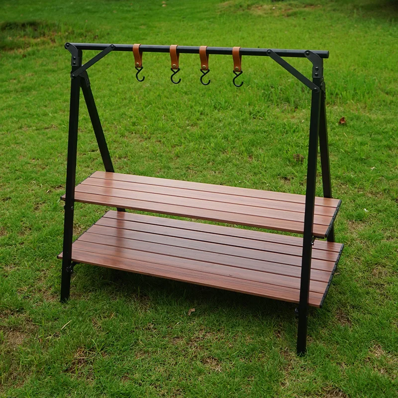 2-Step Stool - Folding Step Ladder with Wood Grain Finish Outdoor Desk Anti-Slip Portable Collapsible Foldable Outdoor Table