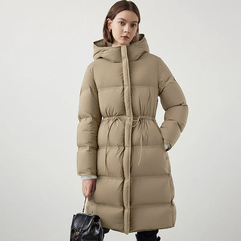 Winter New Puffer Coats Jackets for Women Simple Drawstring Waist High-end Down Jackets Thick Hooded Warm Snow Women\'s Parker