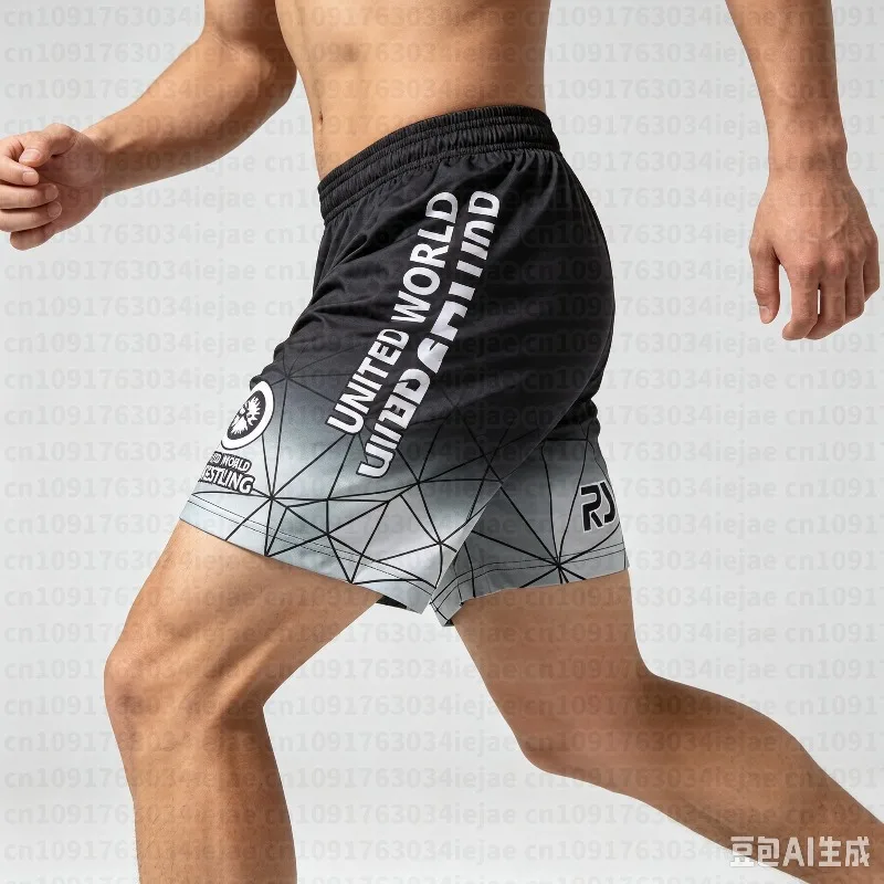 United World Wrestling Men's KidFight Shorts Quick Dry Breathable Black White Gradient Print Athletic Training Shorts MMA Boxing