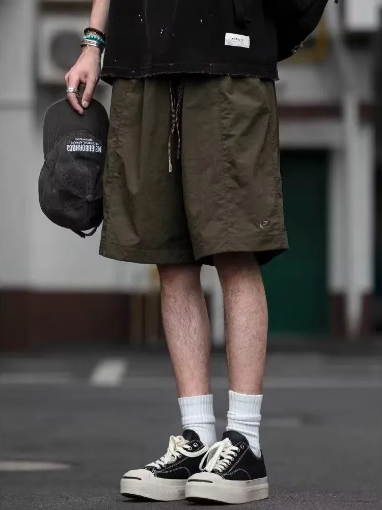 

Мужские летние спортивные брюки свободного кроя с завязками, модные повседневные брюки средней длины, прямые штаны для пляжа, бриджи до колена