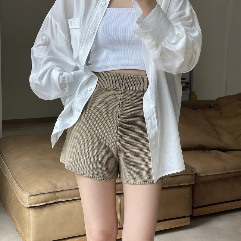 Women's Casual Solid Color High Waist Shorts, Summer