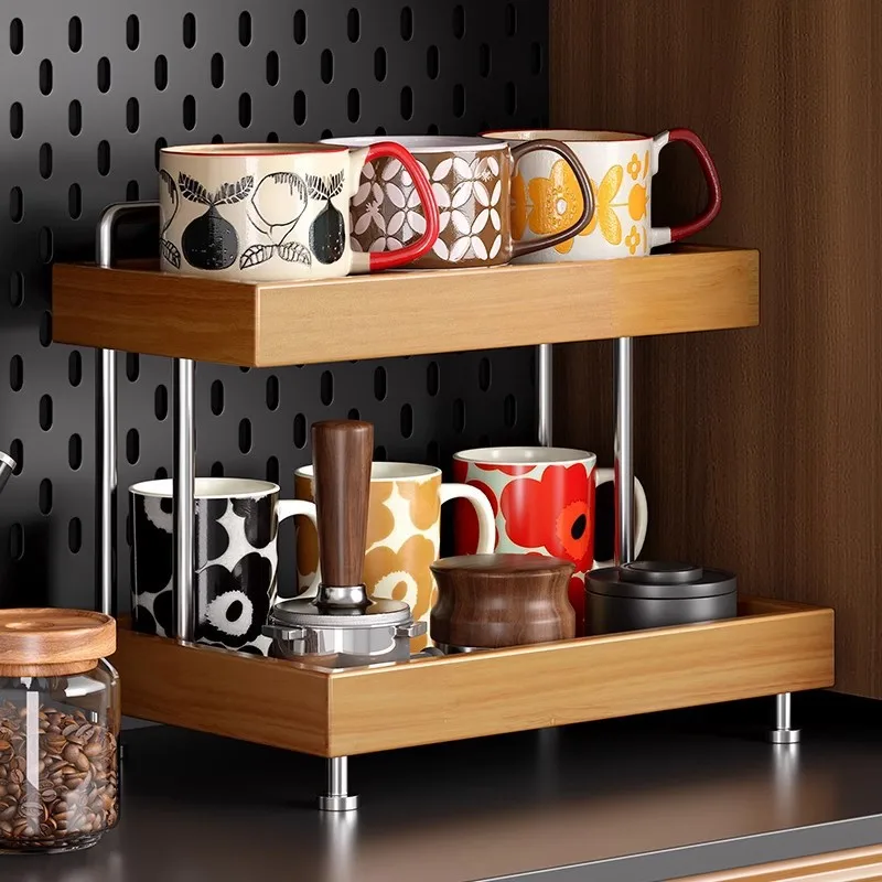 Solid wood cup holder, antique cup storage rack, teacup tea set, desktop rack, dining table, coffee cup rack