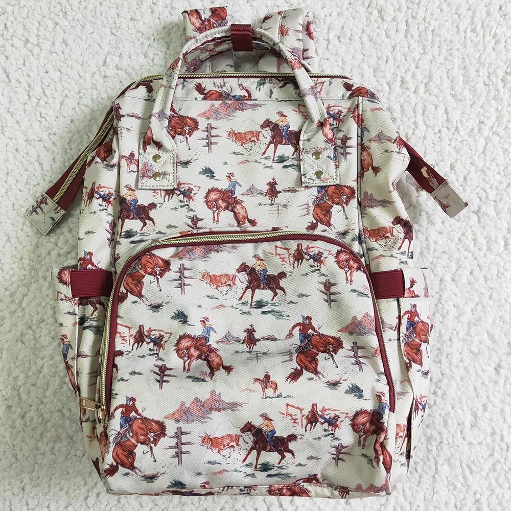 Hot Sale Boutique Mommy Bag Baby Girls Backpack Cowboy Print Fashion Kids Casual Bags Zipper Portable Backpack High Quality New