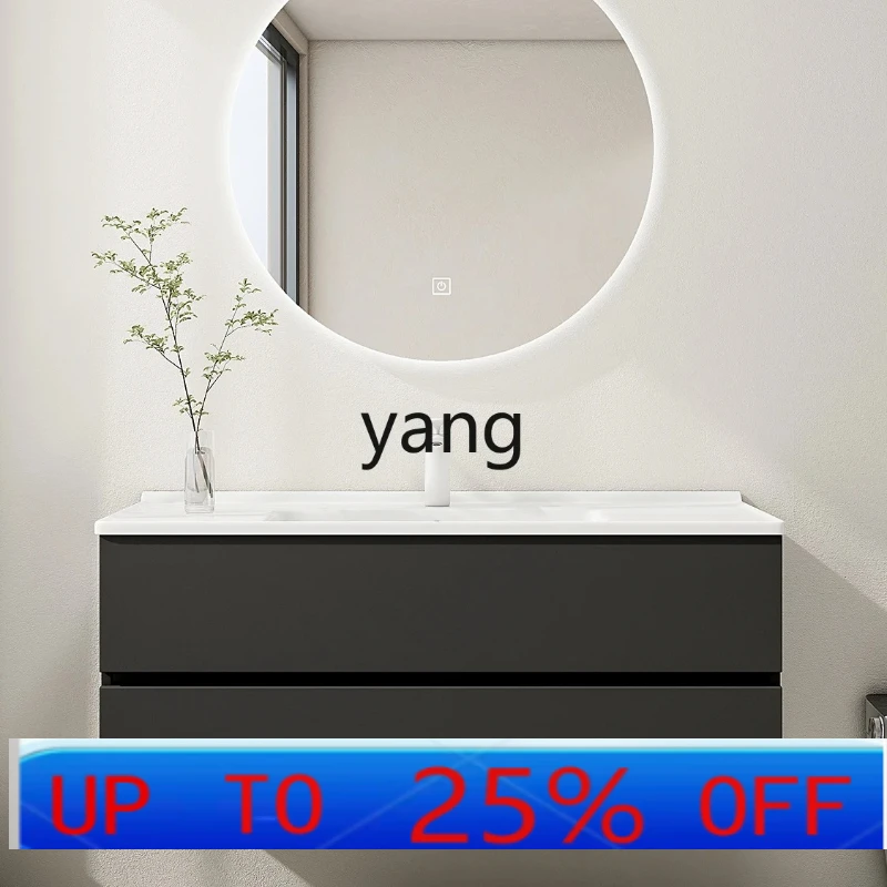 

LH black rubber wood paint bathroom cabinet ceramic integrated basin combination washstand