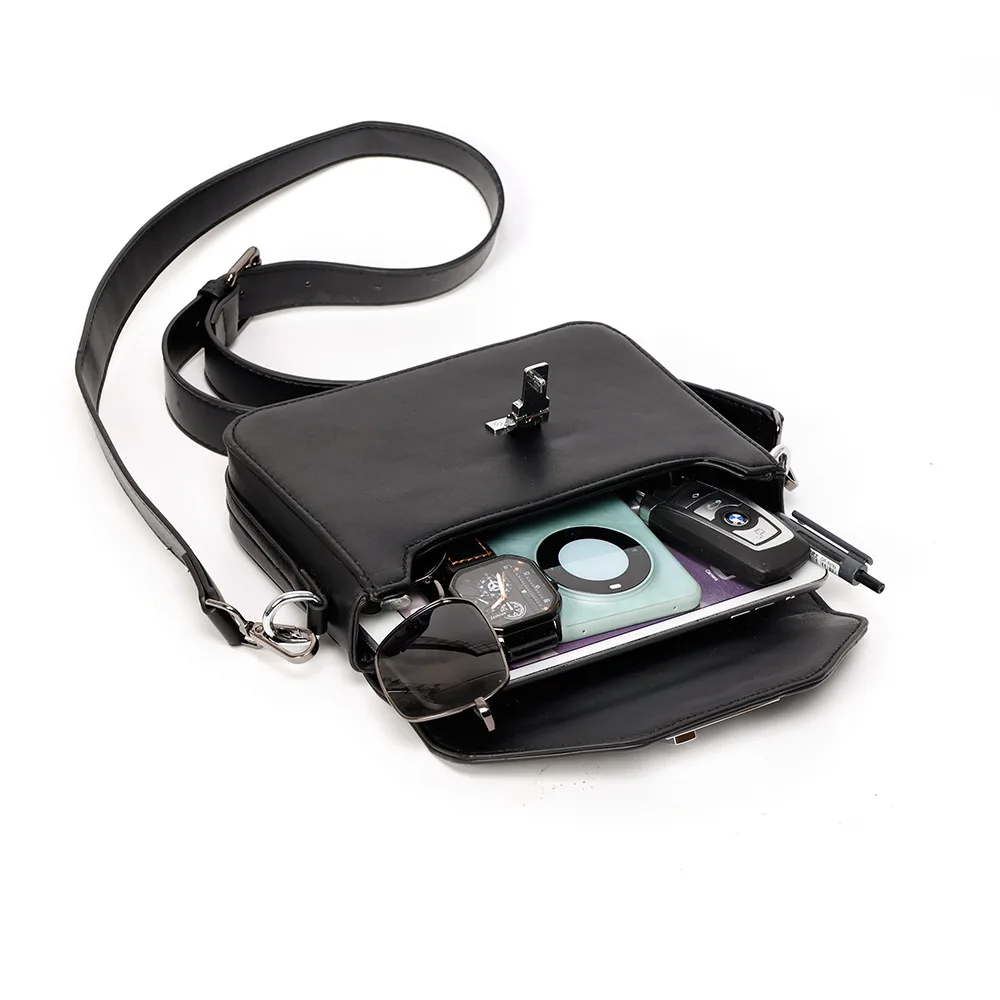 Modische Umhängetasche für Herren, Schultertasche mit Verschluss, Markendesign, Luxus-Leder-Umhängetasche, Quadratische Herrentasche – Detail 9